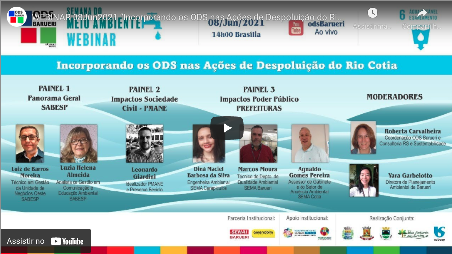 Saiu na Mídia: HOJE (8), ÀS 14H, TEM WEBINAR “INCORPORANDO OS ODS NAS AÇÕES DE DESPOLUIÇÃO DO RIO COTIA”